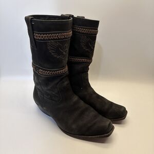 Dingo Mens 9 Western Boots Leather Black Eagle Vintage